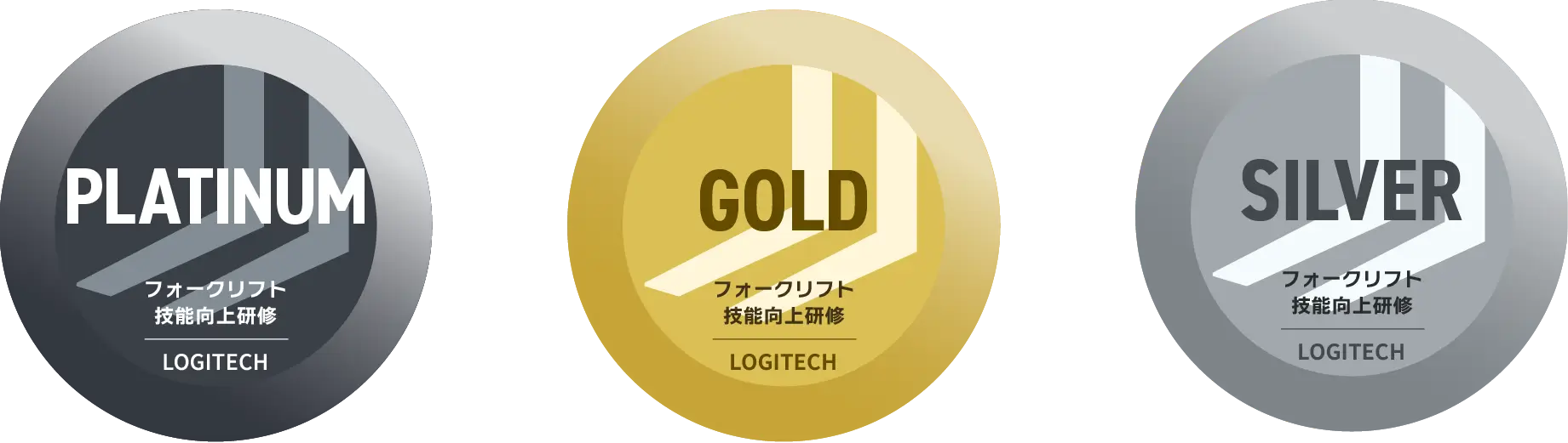ロジテック フォークリフト技能向上研修 ランク認定章「PLATINUM」「GOLD」「SILVER」